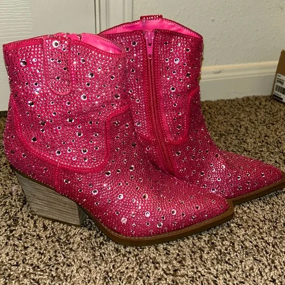 Very G Shoes Very G Pink Rhinestone Ankle Booties Womens Sz